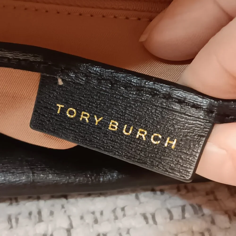 Tory Burch 'Parker' black leather double handle large tote bag purse